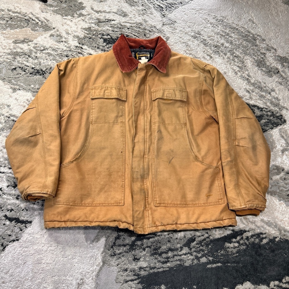 Vintage Detroit Workwear Jacket Men‎ XL Brown Corduroy Collar Quilted Insulation